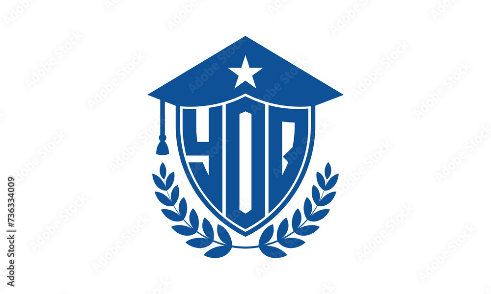 YOQ three letter iconic academic logo design vector template. monogram, abstract, school, college, university, graduation cap symbol logo, shield, model, institute, educational, coaching canter, tech YOQ three letter iconic academic logo design vector template. monogram, abstract, school, college, university, graduation cap symbol logo, shield, model, institute, educational, coaching canter, tech