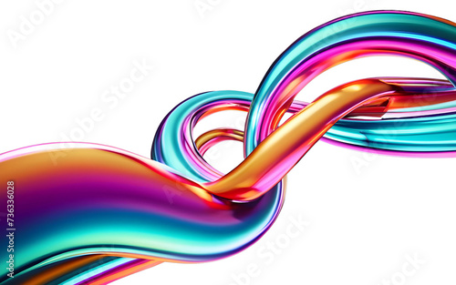 3d rendering multicolored and gradient flowing abstract iridescent wave shape, liquid and fluid textures on transparent background.