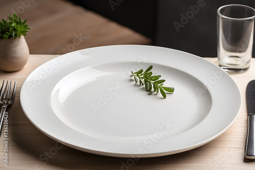 Clean empty white plate with knife and fork design.