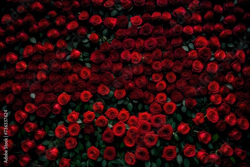 red rose petals background, A mesmerizing display of natural fresh red roses forms a stunning pattern against a white background. Viewed from the top, the roses create a beautiful tapestry of color an