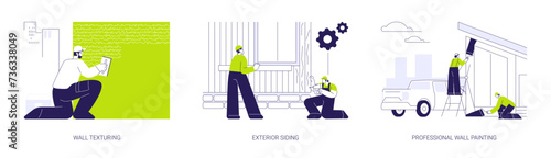 Exterior works in private house building abstract concept vector illustrations.