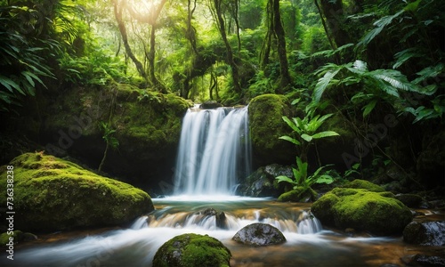 Jungle landscape with flowing turquoise water  amazing nature