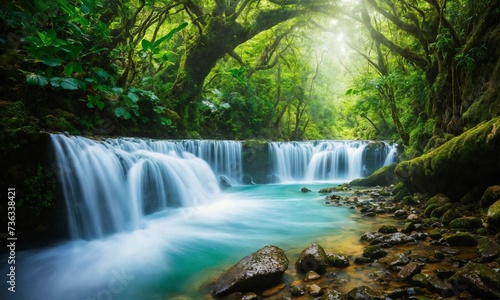 Jungle landscape with flowing turquoise water  amazing nature