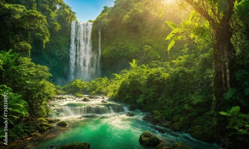 Jungle landscape with flowing turquoise water  amazing nature