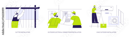 Exterior utilities in residential construction abstract concept vector illustrations.