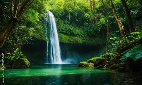 Jungle landscape with flowing turquoise water, amazing nature © Dompet Masa Depan