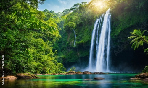 Jungle landscape with flowing turquoise water, amazing nature