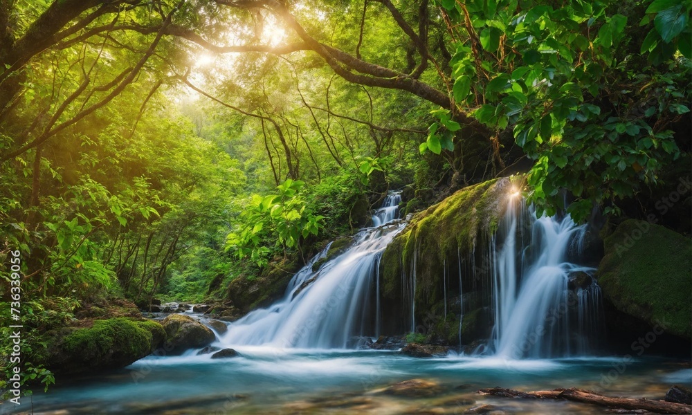 Jungle landscape with flowing turquoise water, amazing nature Jungle landscape with flowing turquoise water, amazing nature