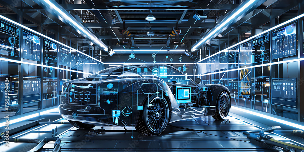 Image: AI generate concept of using technology in the automotive industry - obrazy, fototapety, plakaty 