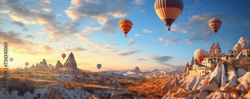 Turkey Cappadocia with ballons in the air. Sunrise