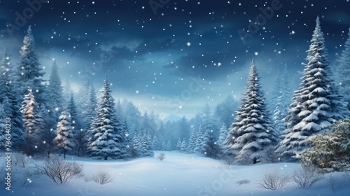 Winter Christmas background with trees covered in snow © Various Backgrounds