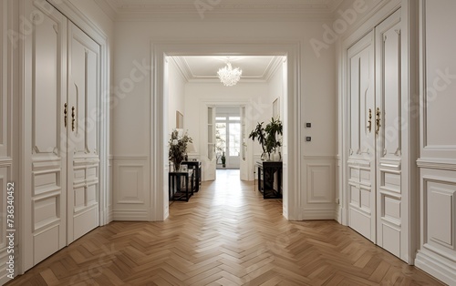 Photo of minimalist white hall in classical apartment