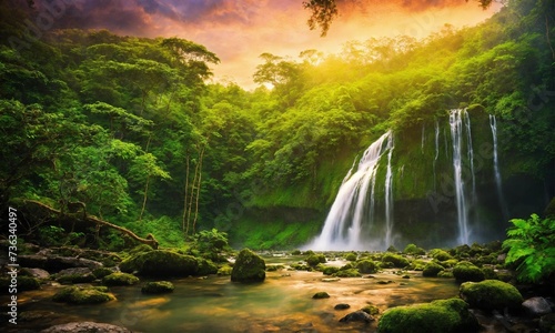 Waterfall hidden in the tropical jungle  amazing nature