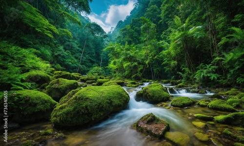 Waterfall hidden in the tropical jungle  amazing nature