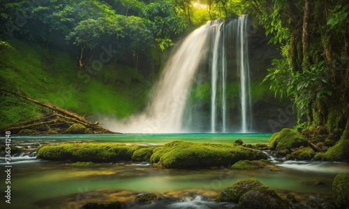 Waterfall hidden in the tropical jungle  amazing nature