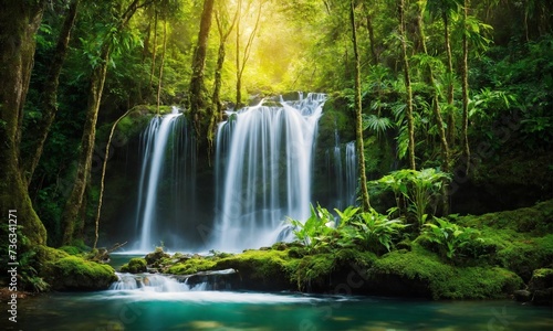 Waterfall hidden in the tropical jungle, amazing nature © Dompet Masa Depan