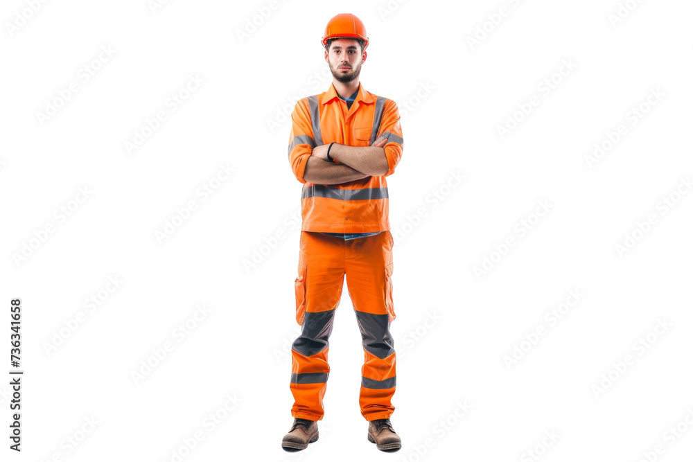 Smart young engineer building or constructor worker with safety uniform, vest and safety hat isolated on transparent background, planning project. Smart young engineer building or constructor worker with safety uniform, vest and safety hat isolated on transparent background, planning project.