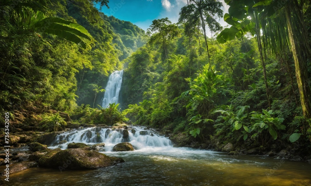Obraz premium River deep in mountain forest, amazing nature