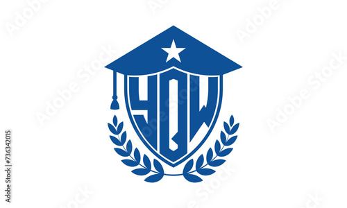 YQW three letter iconic academic logo design vector template. monogram, abstract, school, college, university, graduation cap symbol logo, shield, model, institute, educational, coaching canter, tech