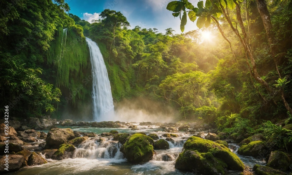 Fototapeta premium River deep in mountain forest, amazing nature