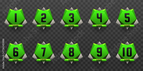 Green and Metal Border Game Level Up Badges Set for Game UI Designs