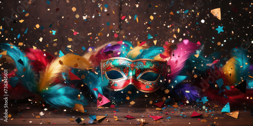 Colorful Carnival Celebration: Masked Fun on a Decorative Background © SHOTPRIME STUDIO