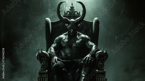 an image that represents discipline, perseverance, the balance between good and evil, the devil sitting on a throne 