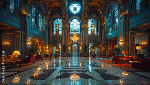 luxury art deco hotel lobby interior design © Riverland Studio