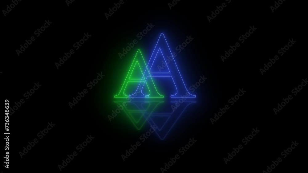 3d A letter neon blue green flicker and flashes animation in black background 3d A letter neon blue green flicker and flashes animation in black background