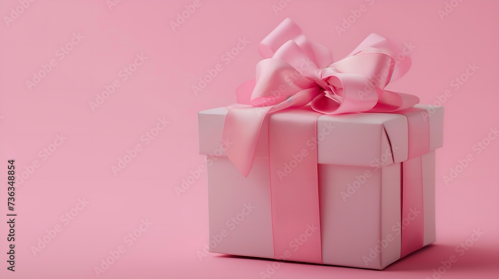 Obraz premium Pink Gift Box with Pink Bow on Soft Background, Ideal for Stock Photo, Celebration, Romance