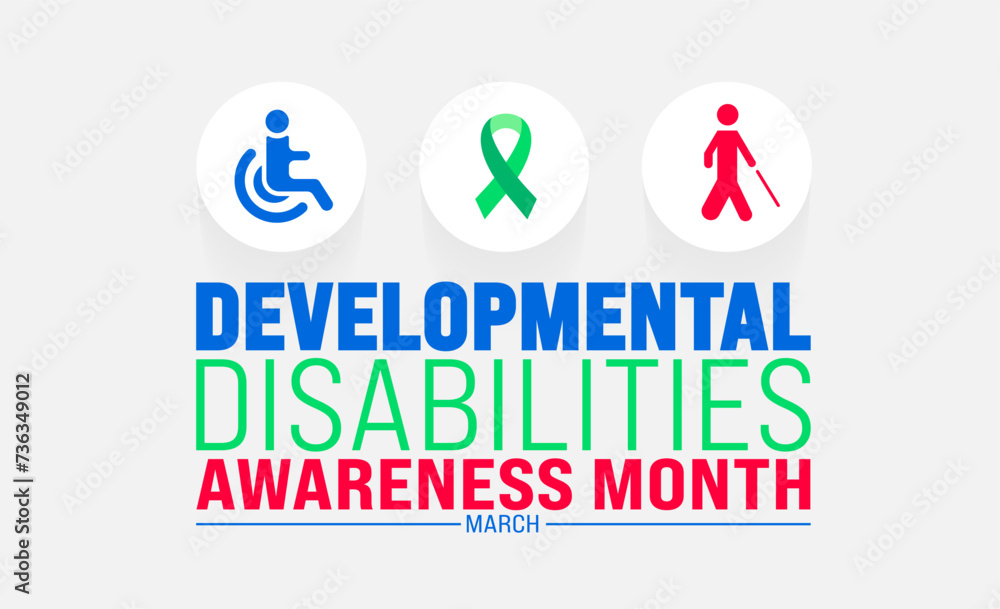 March is Developmental Disabilities Awareness Month background template. Holiday concept. use to background, banner, placard, card, and poster design template with text inscription and standard color. March is Developmental Disabilities Awareness Month background template. Holiday concept. use to background, banner, placard, card, and poster design template with text inscription and standard color.