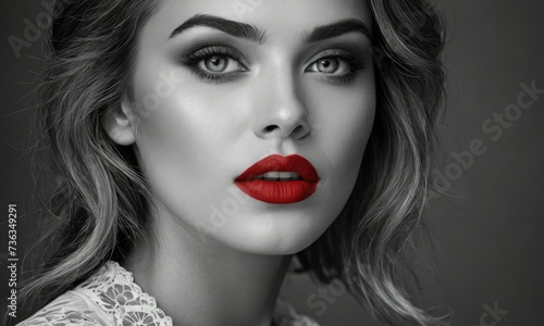 Eternal Allure: Monochrome Portrait Enhanced by a Captivating Red Lip Palette