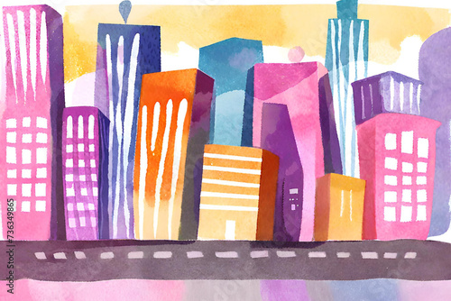 Fototapeta Naklejka Na Ścianę i Meble -  Bold watercolor brush strokes background, Watercolor abstract background, cityscape in abstract watercolor style, urban life