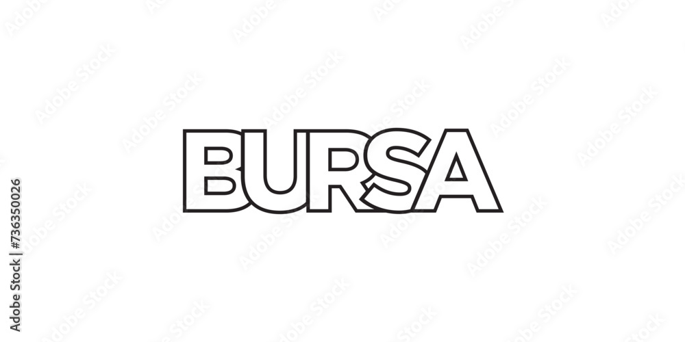 Bursa in the Turkey emblem. The design features a geometric style, vector illustration with bold typography in a modern font. The graphic slogan lettering. Bursa in the Turkey emblem. The design features a geometric style, vector illustration with bold typography in a modern font. The graphic slogan lettering.