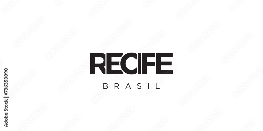 Recife in the Brasil emblem. The design features a geometric style, vector illustration with bold typography in a modern font. The graphic slogan lettering. Recife in the Brasil emblem. The design features a geometric style, vector illustration with bold typography in a modern font. The graphic slogan lettering.