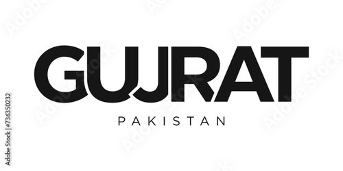 Gujrat in the Pakistan emblem. The design features a geometric style, vector illustration with bold typography in a modern font. The graphic slogan lettering. photo