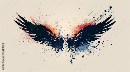 Splatter paint vector-style image of minimalist valkyrie wings logo 