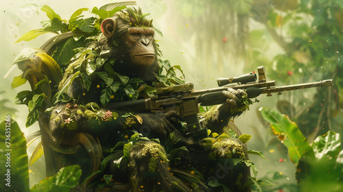 King monkey a plant fusion wields a rifle on his verdant throne