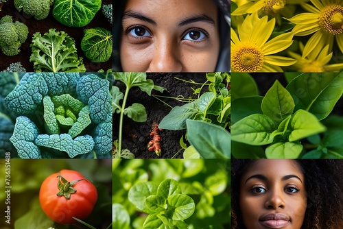 Montagem celebrando diversidade e jardinagem orgânica photo