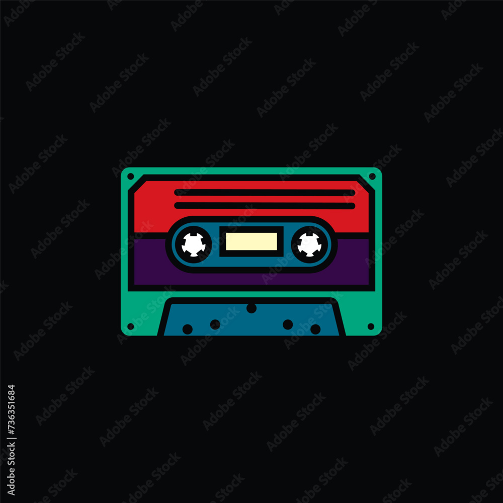 Original vector illustration. The contour icon of a retro audio cassette.