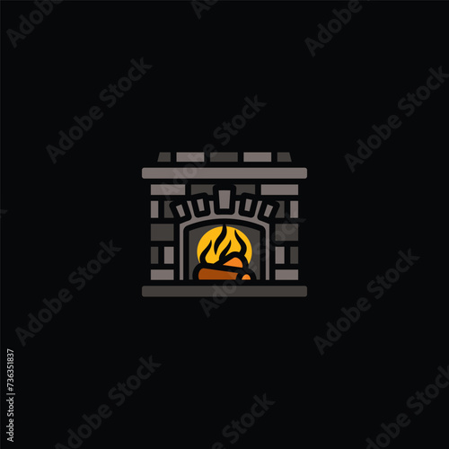 Original vector illustration. The icon is a stone fireplace with firewood and a bonfire.