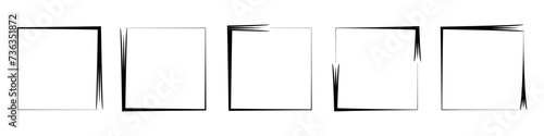 Grunge brush outline frames border set. Rectangle pencil frames border elements. Hand drawn sketch borders collection.