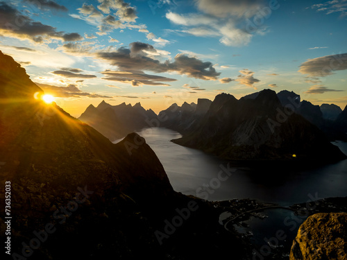 View from Reinebringen, in the Lofoten Archipelago, at dusk