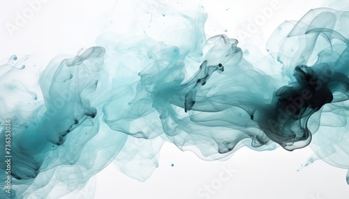 Full frame image of mixing of light gray turquoise and black paints splashes in water isolated on gray