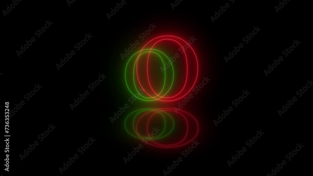 3d O letter neon red green flicker and flashes animation in black background 3d O letter neon red green flicker and flashes animation in black background