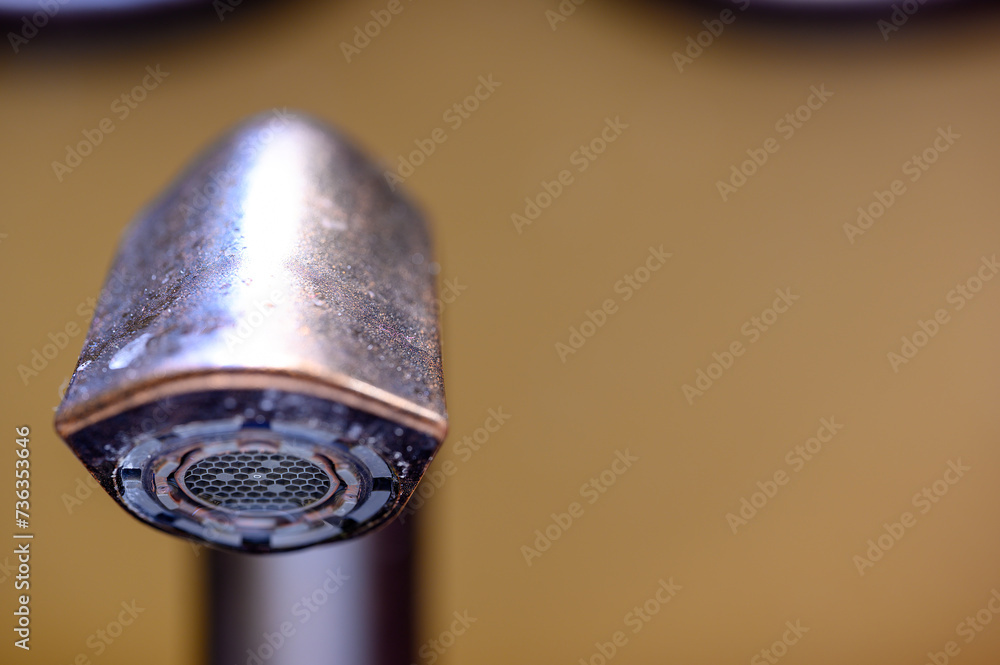 Wall Mural Underside of a bathroom sink aerator on a faucet.