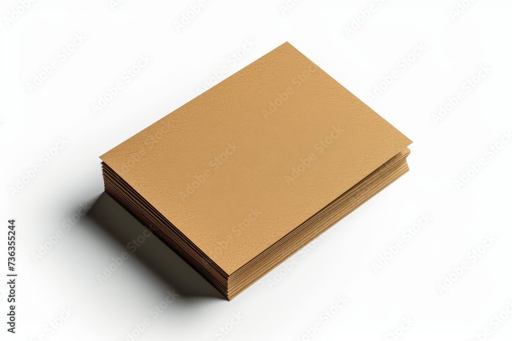 Stack of brown business cards on white background, blank recycled paper card element to place your design, mock up, copy space Stack of brown business cards on white background, blank recycled paper card element to place your design, mock up, copy space