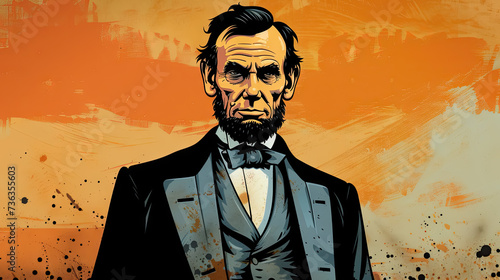 President of USA Abraham Lincoln on shade of orange abstract background - AI Generated Abstract Art