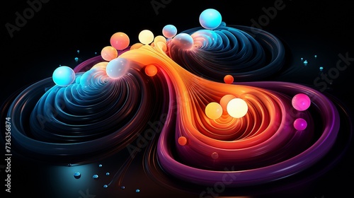 Vivid abstract swirls with glowing orbs in a harmonious flow
