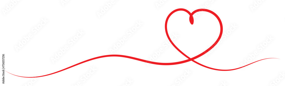 Love heart icon, continuous one line drawing. Vector illustration isolated on transparent background